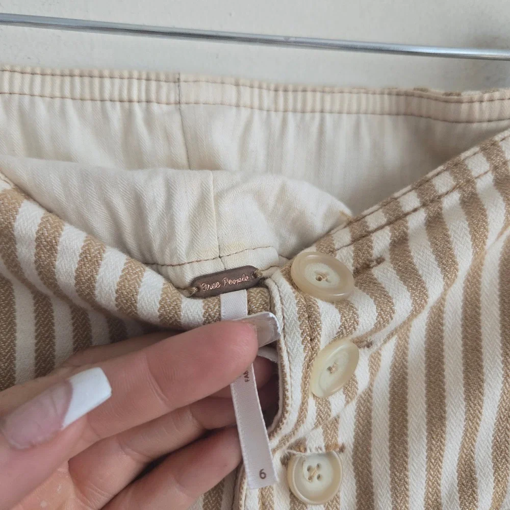 Free People 6 Striped Trousers Women Tan Excellent High Rise Button Fly Skinny
